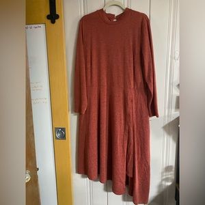 Eloquii Turtleneck Midi Dress Size 20W Asymmetrical Hem Side Slit Heather Orange